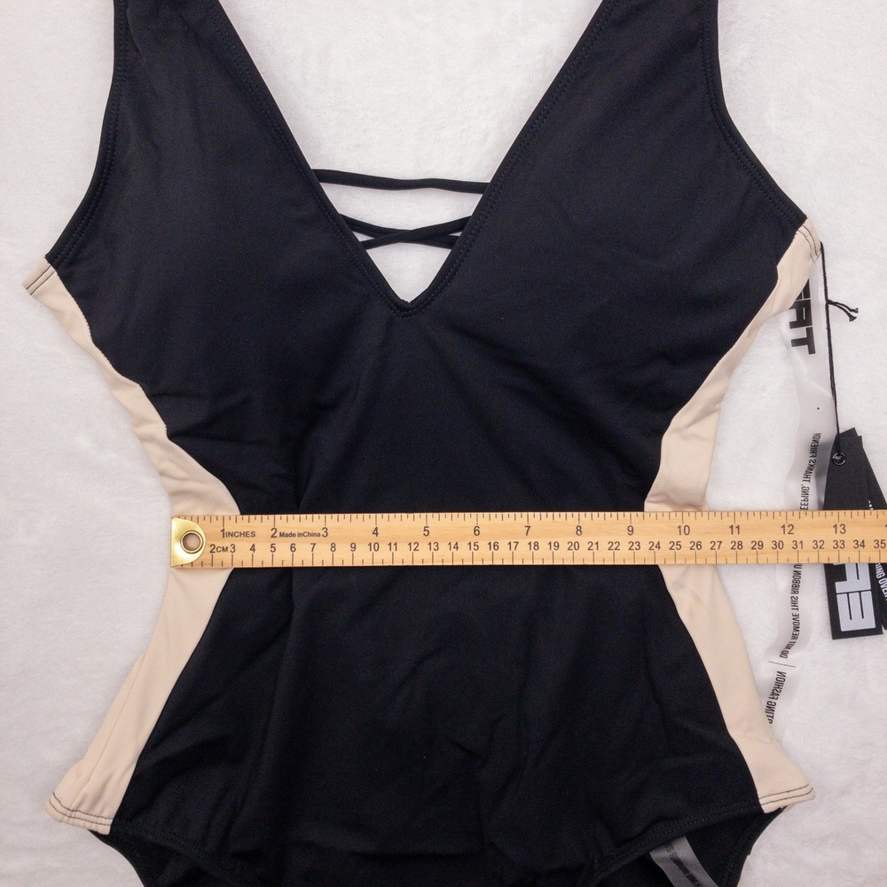 Black & Cream One-Piece Swimsuit with Side Contrast - Picture 7 of 10